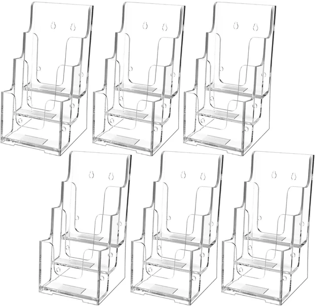 Main image of 3 Tier Acrylic Brochure Holder, 4 Inch Wide Pamphlet Holder, 6 Pack Clear Acrylic Material, 3 Tier Display, Wall Mount or Countertop Use, Easy Brochure Access, Fits Trifold Brochures or Flyers