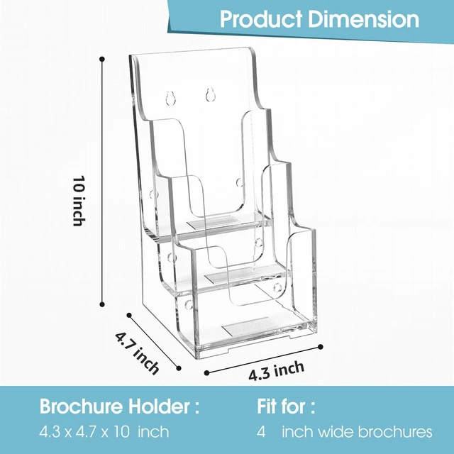 Alt view image 4 of 6 - 3 Tier Brochure Holder, 4 Inch Wide Acrylic Display, 4 Pack Clear Acrylic Material, 3 Tier Display, Wall Mount or Countertop Use, Easy Brochure Access, Fits Trifold Brochures or Flyers