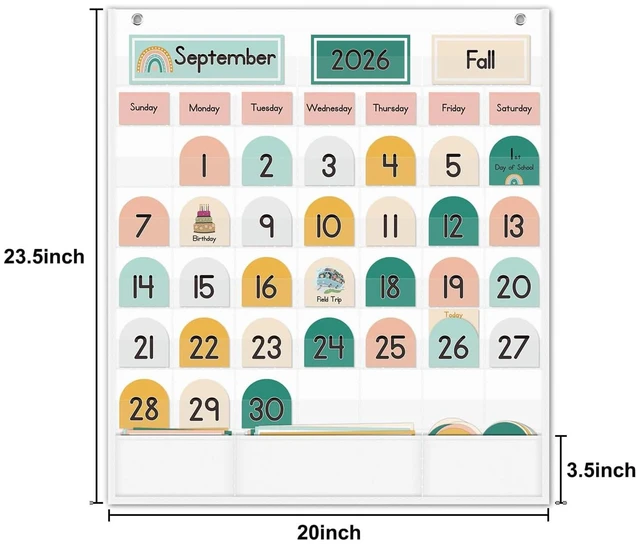 Alt view image 7 of 7 - Boho Calendar Pocket Chart with 90 Cards for Kids Learning,Classroom and Home School Décor,White