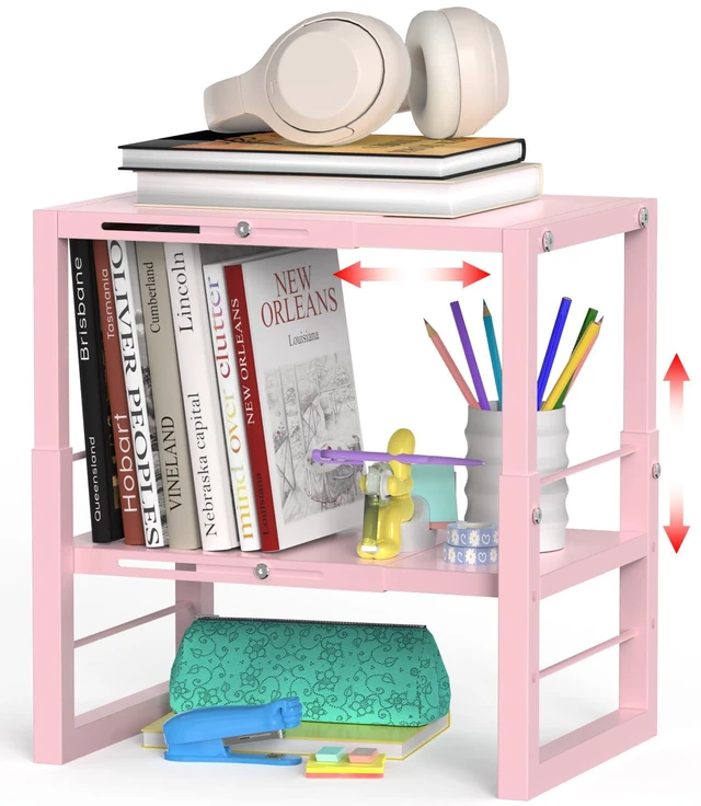 Main image of Locker Organizer Shelf Pink, Adjustable Width and Height, Stackable Metal Locker Storage Organization, Ideal Locker Fits Standard Size School, Office, and Gym Lockers