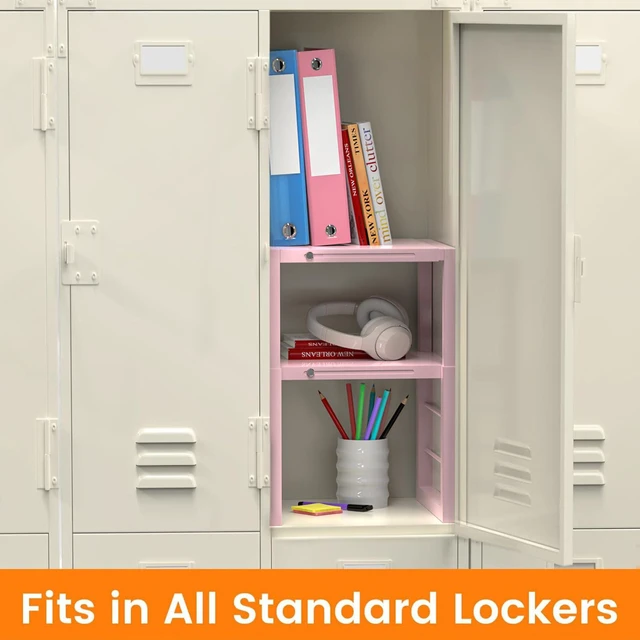 Alt view image 3 of 7 - Locker Organizer Shelf Pink, Adjustable Width and Height, Stackable Metal Locker Storage Organization, Ideal Locker Fits Standard Size School, Office, and Gym Lockers