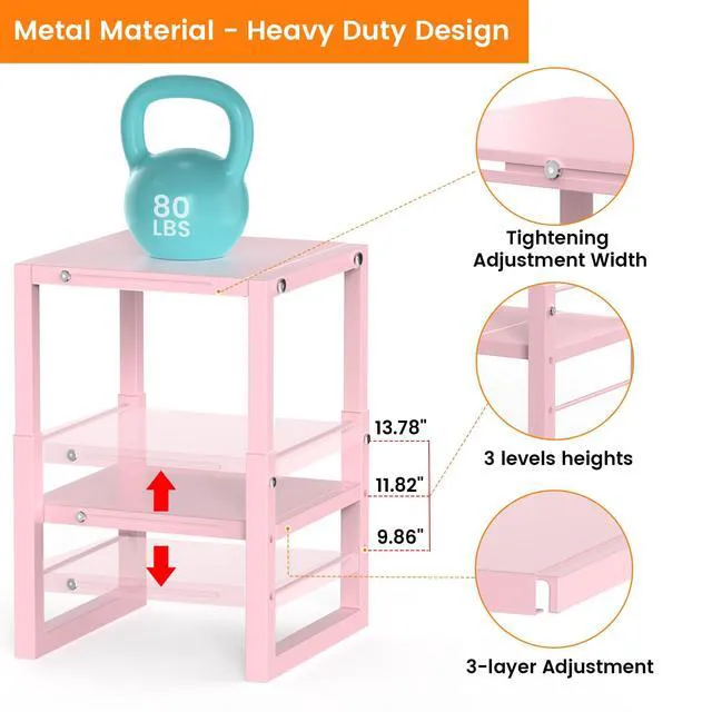 Alt view image 4 of 7 - Locker Organizer Shelf Pink, Adjustable Width and Height, Stackable Metal Locker Storage Organization, Ideal Locker Fits Standard Size School, Office, and Gym Lockers