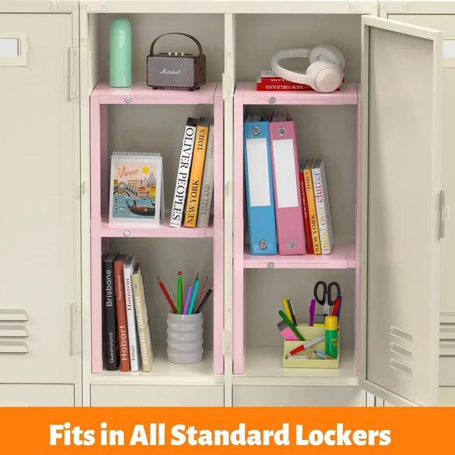 Alt view image 2 of 6 - Locker Organizer Shelf Pink, Metal Adjustable Width and Height, Ideal Locker for School, Office, and Gym Lockers, Locker Shelves Organization Accessories