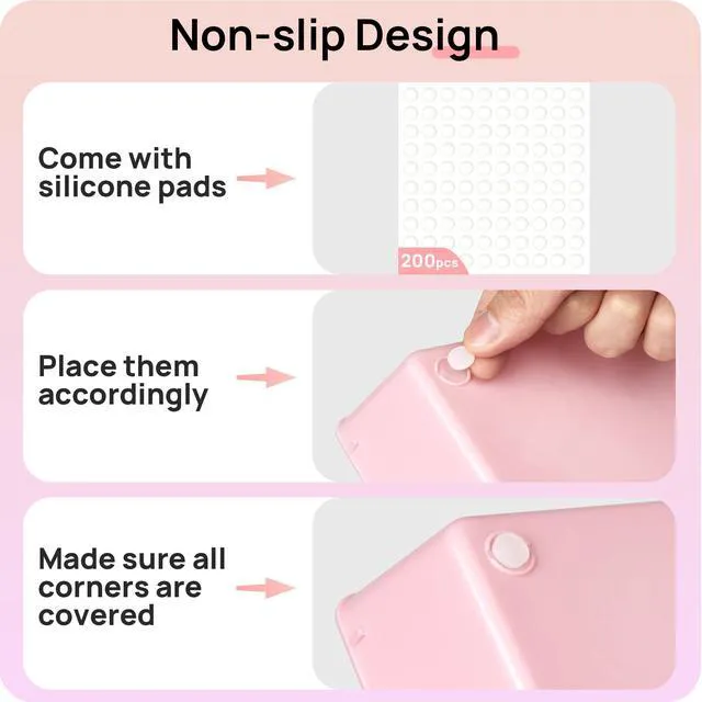 Alt view image 7 of 7 - 44 PCS Plastic Drawer Organizers Set, Vanity Organizer Trays, Pink 4-Size Versatile Makeup Organizer, Non-Slip Storage Containers for Makeup, Jewelries, BedroomKitchen Utensils and Office