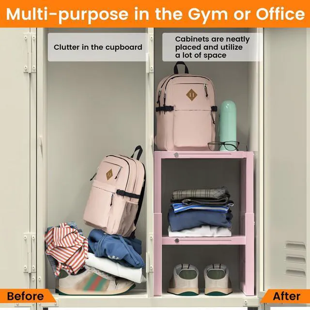 Alt view image 6 of 6 - Locker Organizer Shelf Pink, Metal Adjustable Width and Height, Ideal Locker for School, Office, and Gym Lockers, Locker Shelves Organization Accessories