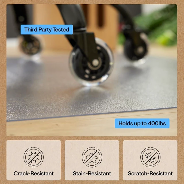 Alt view image 4 of 7 - Office Chair Mat for Hardwood, Heavy Duty, 36x48 Clear Lip Easy Glide Slip Resistant Mats Under Desk, Hardwood Floor Protector for Work and Gaming Rolling Chairs, Computer Accessories