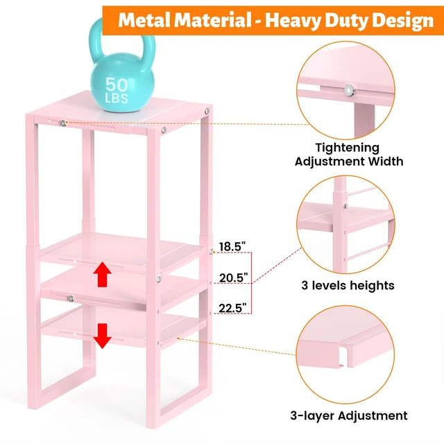 Alt view image 5 of 6 - Locker Organizer Shelf Pink, Metal Adjustable Width and Height, Ideal Locker for School, Office, and Gym Lockers, Locker Shelves Organization Accessories