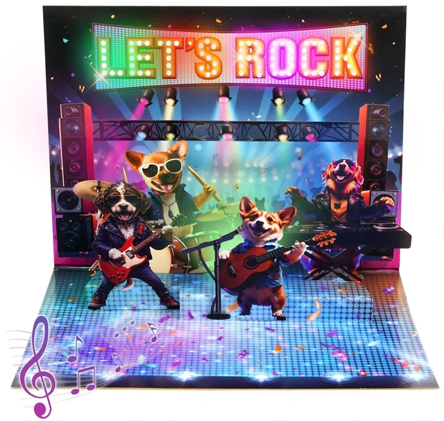 Main image of 3D Pop Up Birthday Card, Dog Musical Birthday Card with Lights Play Birthday Song, Rock Dog Band, Funny Happy Birthday Card, Lights Dance, Birthday Gift For Women Men Kids Dad Father