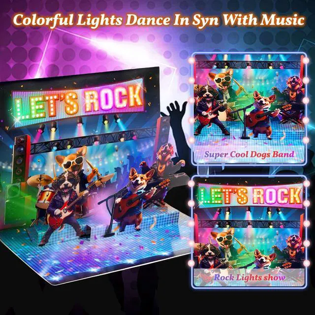 Alt view image 4 of 7 - 3D Pop Up Birthday Card, Dog Musical Birthday Card with Lights Play Birthday Song, Rock Dog Band, Funny Happy Birthday Card, Lights Dance, Birthday Gift For Women Men Kids Dad Father