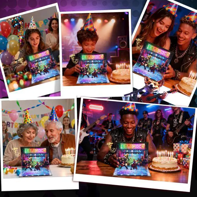 Alt view image 6 of 7 - 3D Pop Up Birthday Card, Dog Musical Birthday Card with Lights Play Birthday Song, Rock Dog Band, Funny Happy Birthday Card, Lights Dance, Birthday Gift For Women Men Kids Dad Father