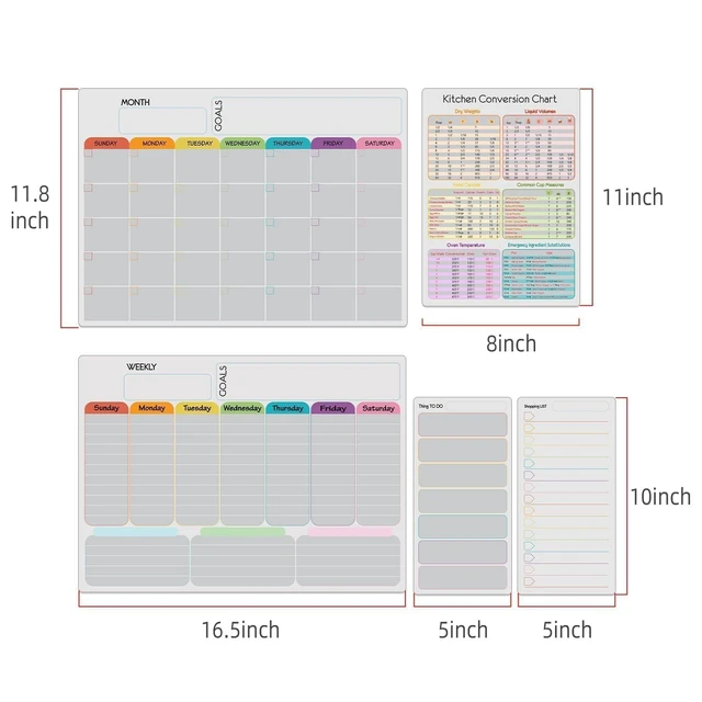 Alt view image 2 of 5 - Magnetic Dry Erase Calendar Whiteboard Set (5-Pack) Includes Monthly Planner, Weekly Planner, Meal Organizer, Conversion Chart, Shopping List 8 Markers & Eraser for Family Organization