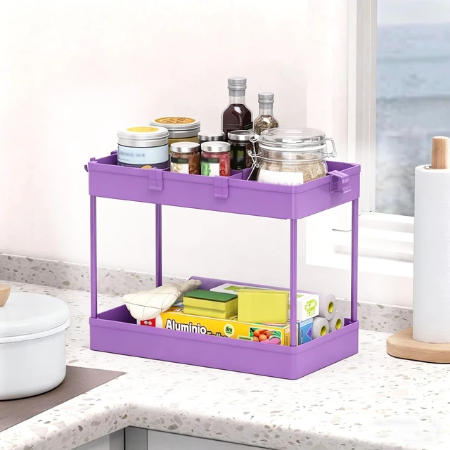 Alt view image 6 of 7 - Slim Storage Cart 3 Tier,Bathroom Organizer Rolling Utility,Mobile Shelving Unit Slide Out for Office, Kitchen, Laundry Room & Narrow Places,Purple