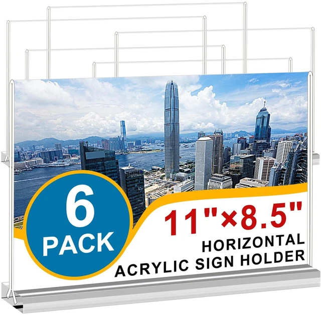 Main image of Acrylic Sign Holder 8.5x11 Inches 6 Pack Horizontal, T -Shaped Double Sided Clear Paper Frames, PlasticTable Menu Display Holder, Document Flyer Table Stand for Office, Store, Restaurant