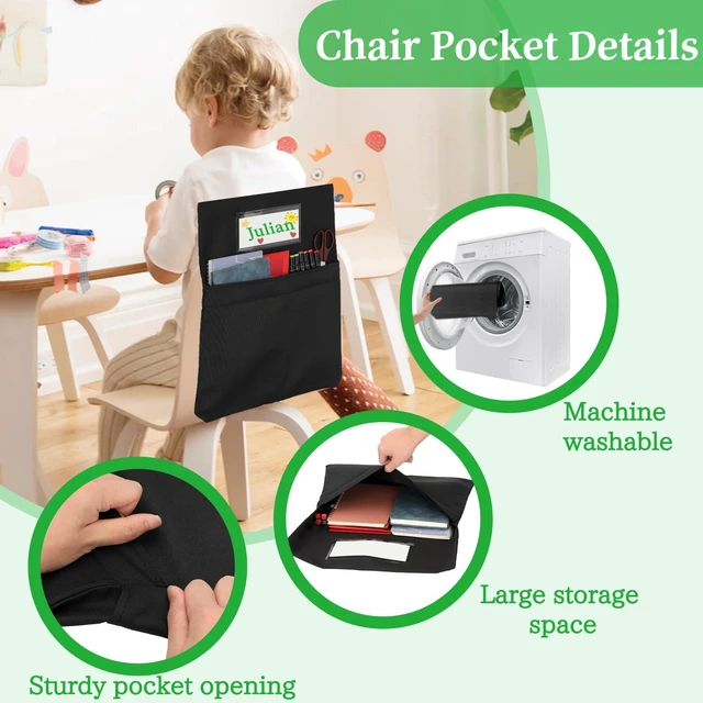 Alt view image 4 of 7 - 24 PCS Chair Pockets for Classroom, 20 x 17 Inch Extra Large Seat Sacks with Name Tags, Heavy-Duty Oxford Fabric Chair Organizers for School, Home, Office Black