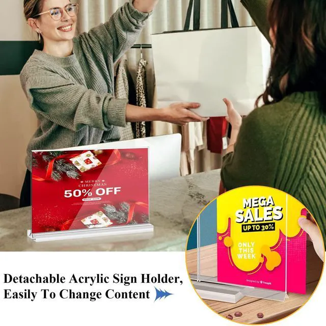 Alt view image 2 of 6 - Acrylic Sign Holder 8.5x11 Inches 6 Pack Horizontal, T -Shaped Double Sided Clear Paper Frames, PlasticTable Menu Display Holder, Document Flyer Table Stand for Office, Store, Restaurant