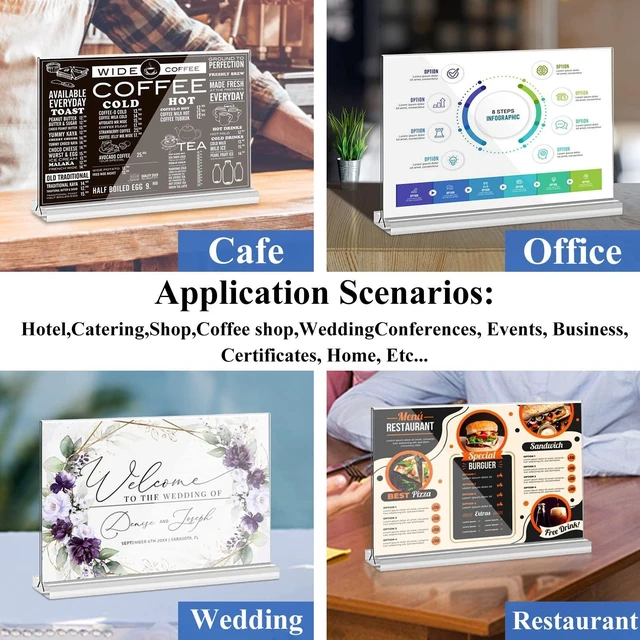 Alt view image 5 of 6 - Acrylic Sign Holder 8.5x11 Inches 6 Pack Horizontal, T -Shaped Double Sided Clear Paper Frames, PlasticTable Menu Display Holder, Document Flyer Table Stand for Office, Store, Restaurant