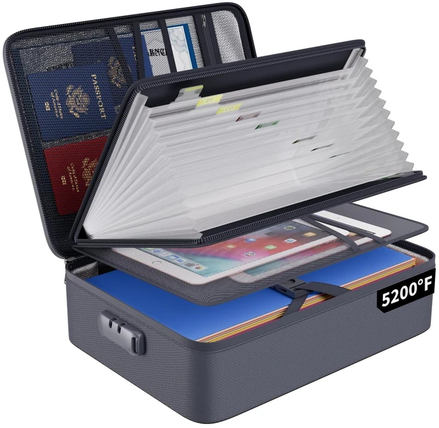 Main image of Fireproof Document Organizer Bag with Lock Accordion File Folder 5200 Multi-Layer File Organizer Box with Lock,Heat Insulated, Water Resistant, Safe Storage for Home Office Travel, Gray