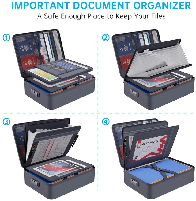 Alt view image 3 of 7 - Fireproof Document Organizer Bag with Lock Accordion File Folder 5200 Multi-Layer File Organizer Box with Lock,Heat Insulated, Water Resistant, Safe Storage for Home Office Travel, Gray