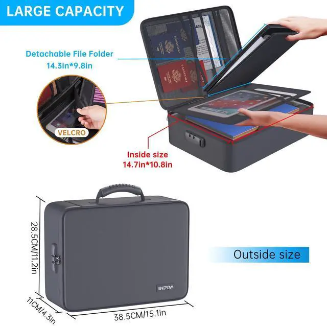 Alt view image 4 of 7 - Fireproof Document Organizer Bag with Lock Accordion File Folder 5200 Multi-Layer File Organizer Box with Lock,Heat Insulated, Water Resistant, Safe Storage for Home Office Travel, Gray