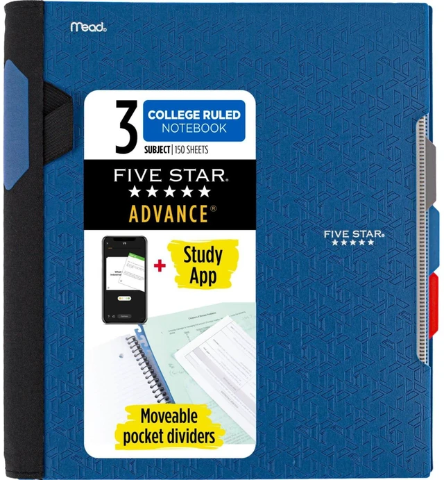 Main image of Advance Spiral Notebook + Study App, 3 Subject, College Ruled Paper, 8-1/2" x 11", 150 Sheets, Spiral Guard, Movable Tabbed Dividers, Pacific Blue (73138)