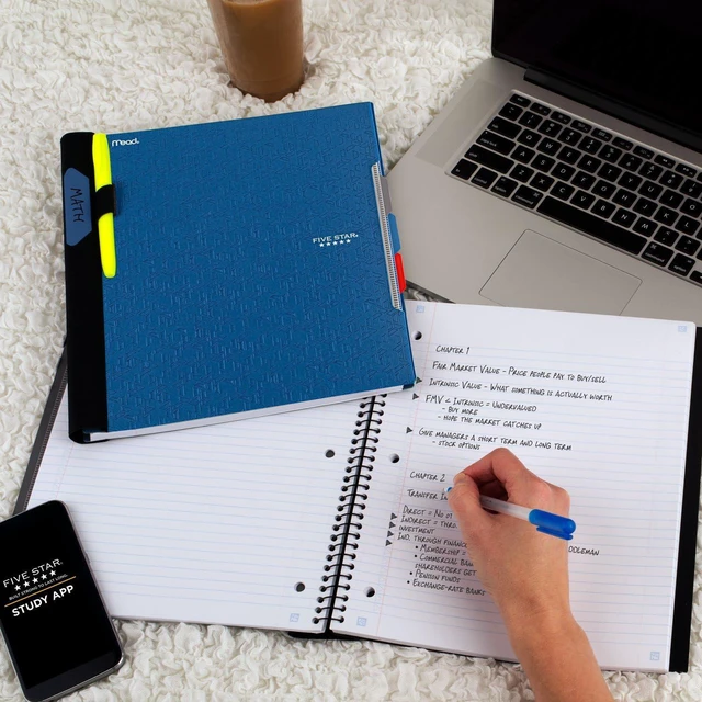 Alt view image 6 of 7 - Advance Spiral Notebook + Study App, 3 Subject, College Ruled Paper, 8-1/2" x 11", 150 Sheets, Spiral Guard, Movable Tabbed Dividers, Pacific Blue (73138)