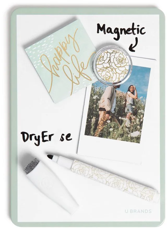 Alt view image 2 of 6 - Magnetic Locker Organizer Kit with Decor, Green Eleven pieces: a stackable metal locker shelf, gold oval mirror, mesh cup, dry erase board, marker and six rose magnets