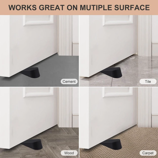 Alt view image 4 of 7 - Big Door Stoppers for Bottom of Door on Floor, Premium Big Rubber Door Stop Wedge, Floor Sturdy Stackable Door Stops for Carpet Heavy Duty Door, Door Gaps (Big 2 Pack, Black)