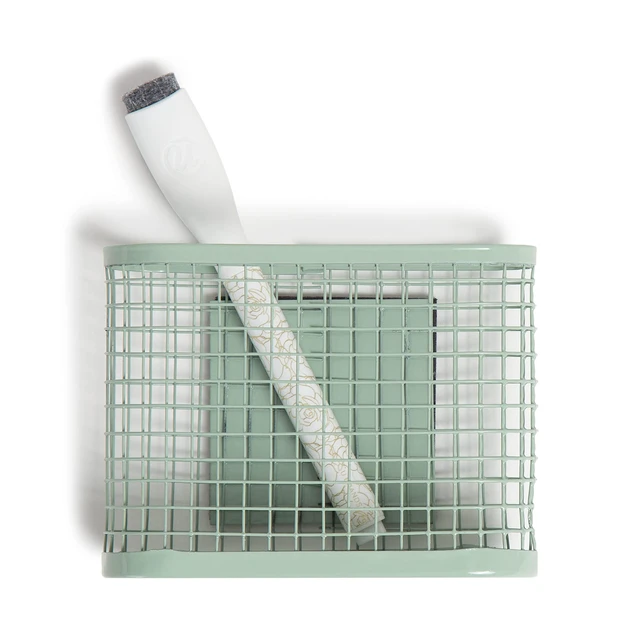 Alt view image 5 of 6 - Magnetic Locker Organizer Kit with Decor, Green Eleven pieces: a stackable metal locker shelf, gold oval mirror, mesh cup, dry erase board, marker and six rose magnets