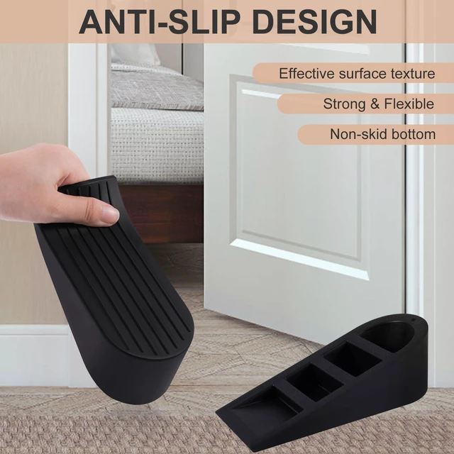 Alt view image 5 of 7 - Big Door Stoppers for Bottom of Door on Floor, Premium Big Rubber Door Stop Wedge, Floor Sturdy Stackable Door Stops for Carpet Heavy Duty Door, Door Gaps (Big 2 Pack, Black)