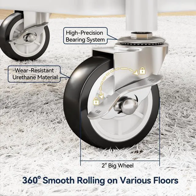 Alt view image 5 of 7 - 3 Tier Rolling Cart, Heavy Duty Metal Utility Cart with Wheel White Sturdy Rolling Storage Cart With Hooks & Hanging Cups, Great For Craft, Art Workspace, Kitchen,Snack And Office Storage