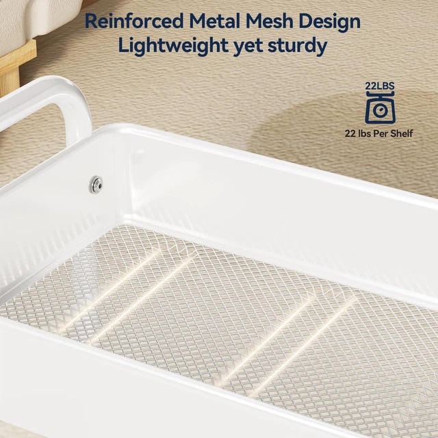 Alt view image 7 of 7 - 3 Tier Rolling Cart, Heavy Duty Metal Utility Cart with Wheel White Sturdy Rolling Storage Cart With Hooks & Hanging Cups, Great For Craft, Art Workspace, Kitchen,Snack And Office Storage