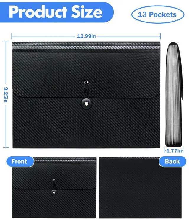 Alt view image 3 of 5 - 2Pcs 13 Pockets Accordion File Organizer Expanding File Folders Accordion File Holder with Elastic Buckles Closure, A4 Paper Document Organizer for Home School Office