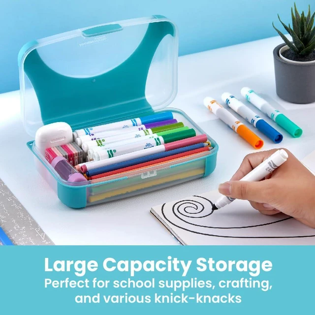 Alt view image 2 of 7 - by Bostitch Hard Pencil Case, Durable Plastic Pencil Box, Kid-Friendly Design, Teal & Clear