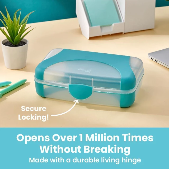 Alt view image 3 of 7 - by Bostitch Hard Pencil Case, Durable Plastic Pencil Box, Kid-Friendly Design, Teal & Clear