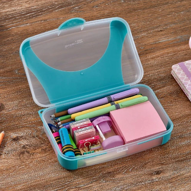 Alt view image 7 of 7 - by Bostitch Hard Pencil Case, Durable Plastic Pencil Box, Kid-Friendly Design, Teal & Clear