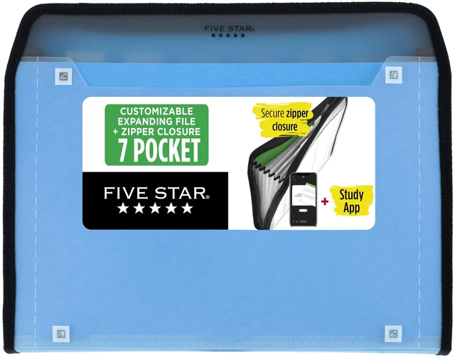 Main image of Expanding File Organizer + Study App, 7-Pocket Accordian File Organizer, Zipper Closure, Holds 8.5" x 11" Paper, Blue (Color May Vary) (350099B)