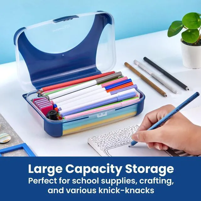 Alt view image 2 of 7 - by Bostitch Hard Pencil Case, Durable Plastic Pencil Box, Kid-Friendly Design, Navy & Clear