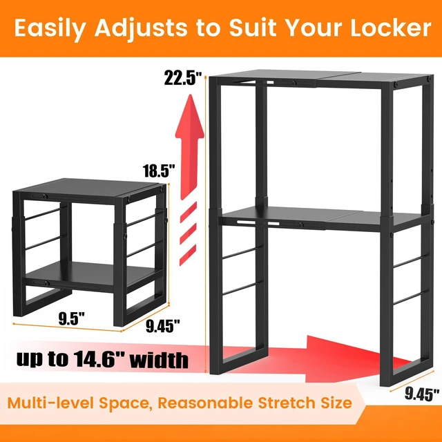 Alt view image 4 of 6 - Locker Organizer Shelf, Metal Adjustable Width and Height, Ideal Locker for School, Office, and Gym Lockers, Extends Locker Storage Organization, Black