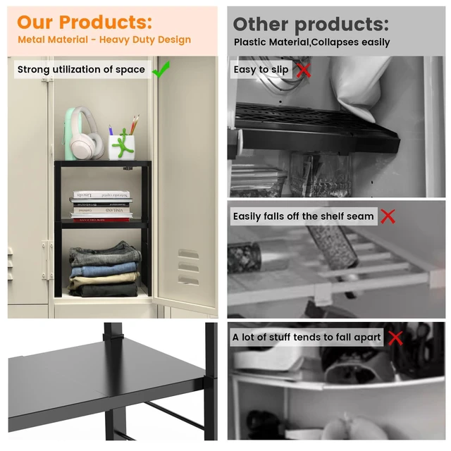 Alt view image 5 of 6 - Locker Organizer Shelf, Metal Adjustable Width and Height, Ideal Locker for School, Office, and Gym Lockers, Extends Locker Storage Organization, Black