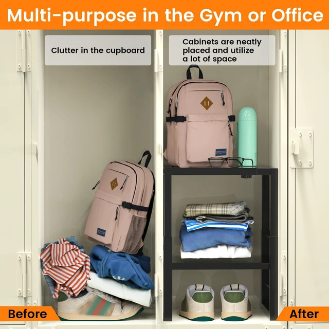 Alt view image 6 of 6 - Locker Organizer Shelf, Metal Adjustable Width and Height, Ideal Locker for School, Office, and Gym Lockers, Extends Locker Storage Organization, Black