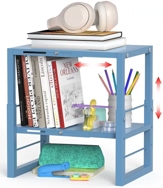 Main image of Locker Shelf Blue, Adjustable Width and Height, Metal Locker Organizer Shelf School, Stackable Locker Storage Organization, Ideal Locker Fits Standard Size School, Office, and Gym Lockers