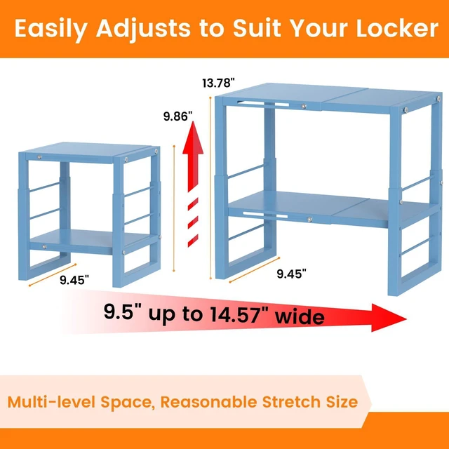 Alt view image 2 of 7 - Locker Shelf Blue, Adjustable Width and Height, Metal Locker Organizer Shelf School, Stackable Locker Storage Organization, Ideal Locker Fits Standard Size School, Office, and Gym Lockers
