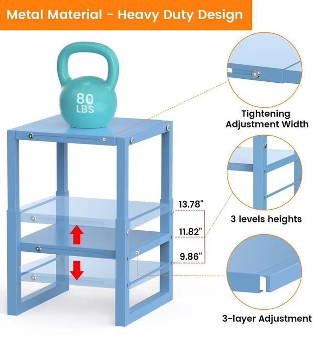 Alt view image 3 of 7 - Locker Shelf Blue, Adjustable Width and Height, Metal Locker Organizer Shelf School, Stackable Locker Storage Organization, Ideal Locker Fits Standard Size School, Office, and Gym Lockers