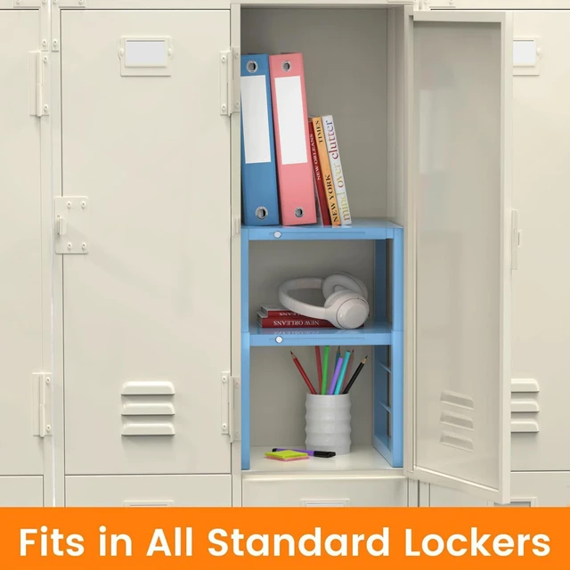 Alt view image 4 of 7 - Locker Shelf Blue, Adjustable Width and Height, Metal Locker Organizer Shelf School, Stackable Locker Storage Organization, Ideal Locker Fits Standard Size School, Office, and Gym Lockers