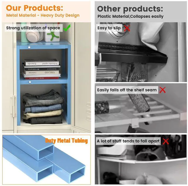Alt view image 5 of 7 - Locker Shelf Blue, Adjustable Width and Height, Metal Locker Organizer Shelf School, Stackable Locker Storage Organization, Ideal Locker Fits Standard Size School, Office, and Gym Lockers
