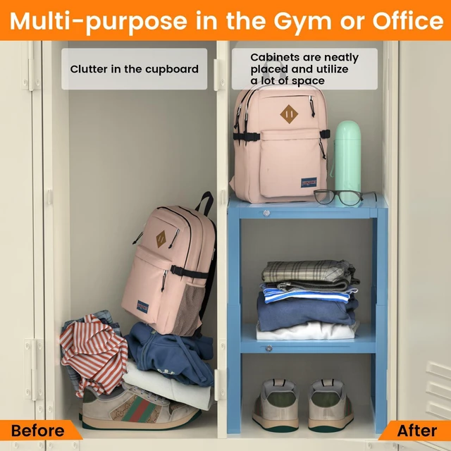 Alt view image 6 of 7 - Locker Shelf Blue, Adjustable Width and Height, Metal Locker Organizer Shelf School, Stackable Locker Storage Organization, Ideal Locker Fits Standard Size School, Office, and Gym Lockers