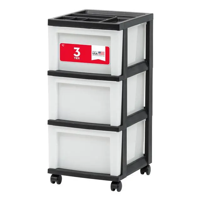 Main image of 3-Drawer Rolling Storage Cart, Black/Pearl Keep classroom supplies, teacher essentials, craft materials, and learning tools organized with easy-access drawers