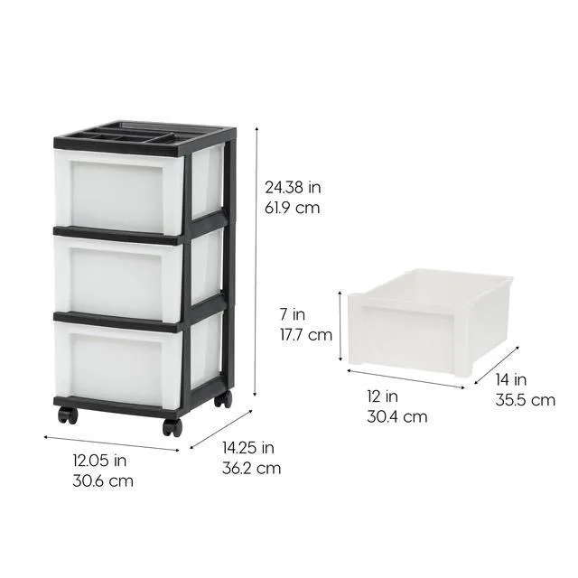 Alt view image 2 of 7 - 3-Drawer Rolling Storage Cart, Black/Pearl Keep classroom supplies, teacher essentials, craft materials, and learning tools organized with easy-access drawers