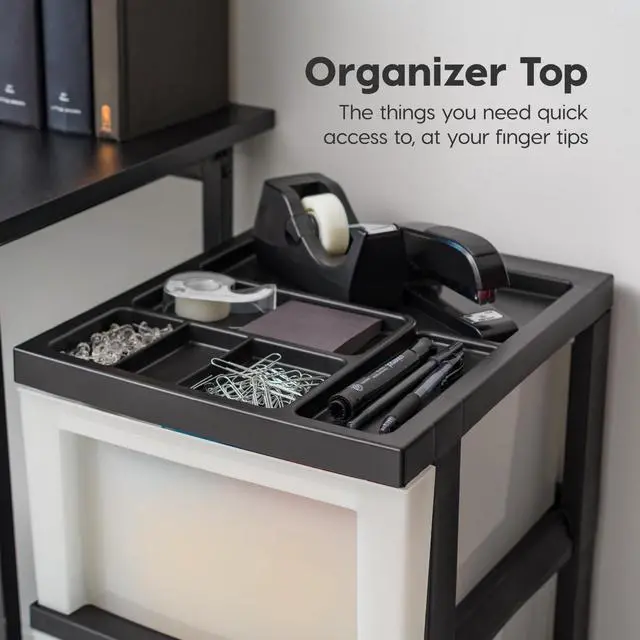 Alt view image 6 of 7 - 3-Drawer Rolling Storage Cart, Black/Pearl Keep classroom supplies, teacher essentials, craft materials, and learning tools organized with easy-access drawers
