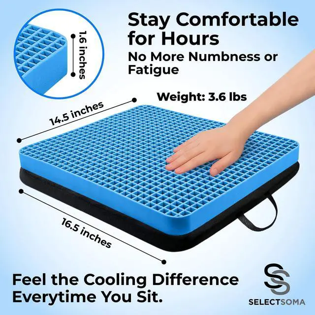 Alt view image 5 of 7 - Travel Gel Seat Cushion for Long Sitting, Pressure Relief with Carry Handle Foldable cooling gel cushion with a carry handle for car, plane and office. Eases tailbone and back pressure